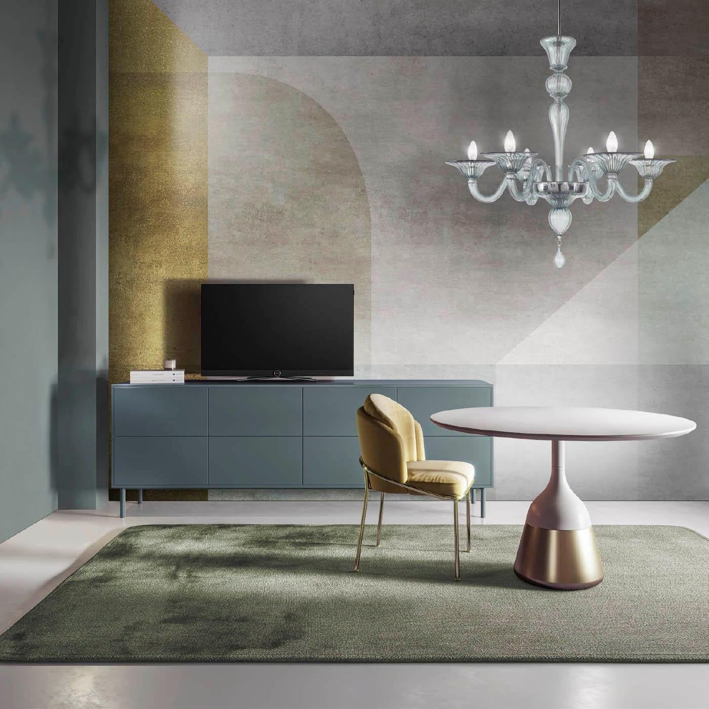 Contemporary Chandelier, 6 Arms White Silk and Gold Murano Glass by Multiforme in Stock For Sale