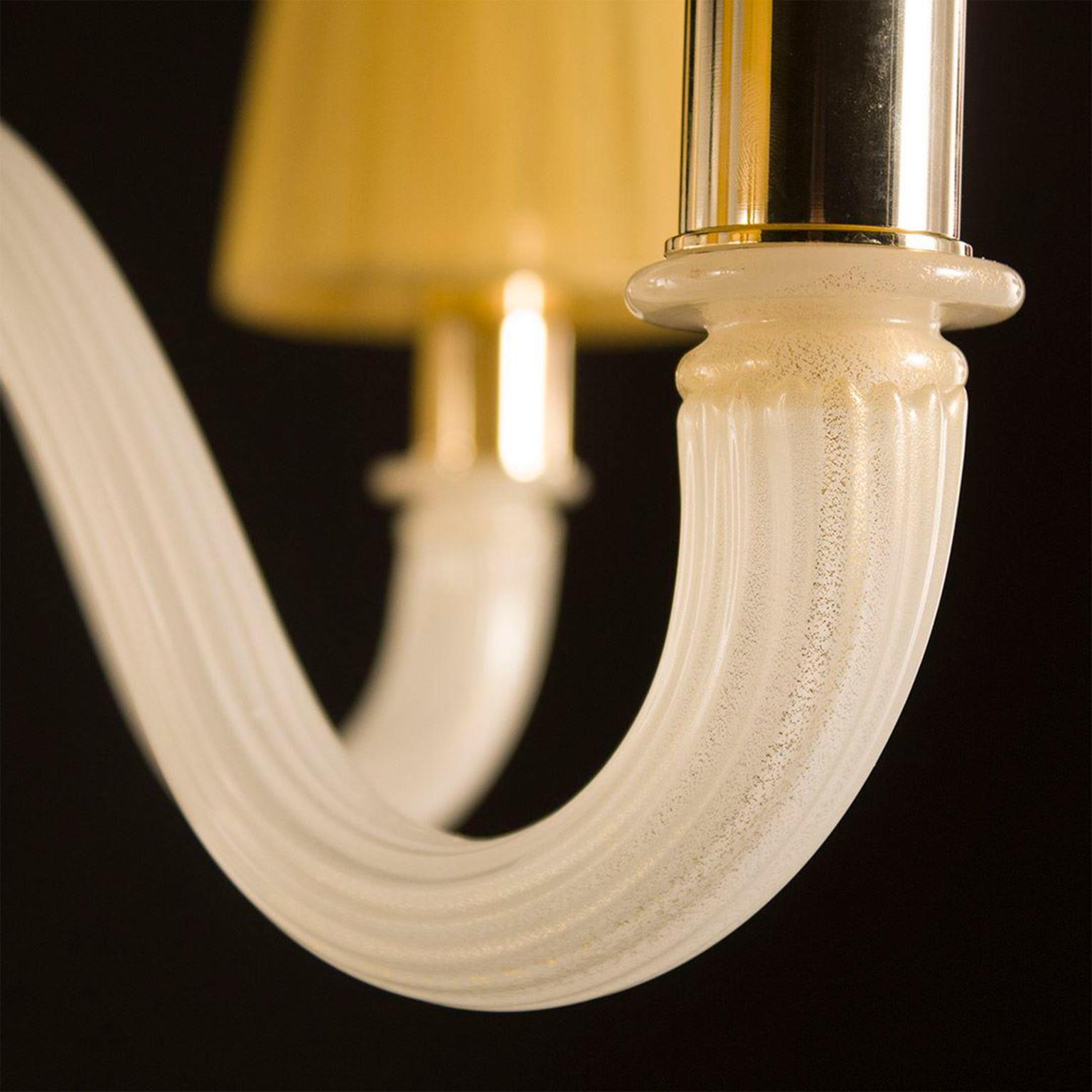 Other Chandelier 6 Arms White Silk and Gold Murano Glass, Chapeau by Multiforme For Sale