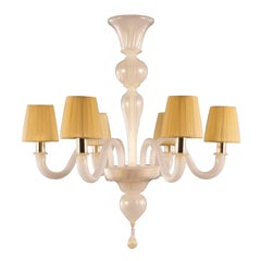 Araña 6 Brazos Seda Blanca y Vidrio Murano Dorado, Chapeau by Multiforme