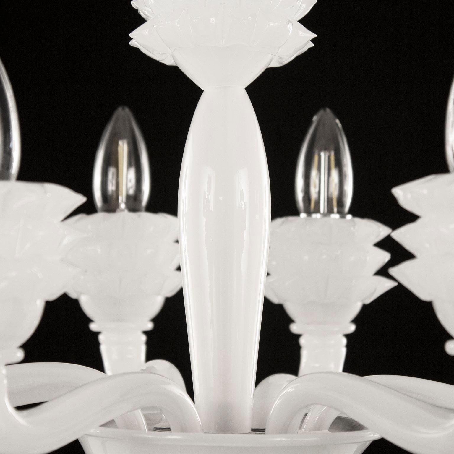 Other Chandelier 6 Arms White Silk Murano Glass Diamante by Multiforme in stock For Sale