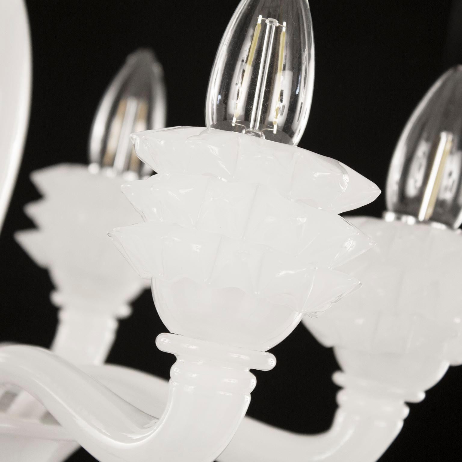 Italian Chandelier 6 Arms White Silk Murano Glass Diamante by Multiforme in stock For Sale