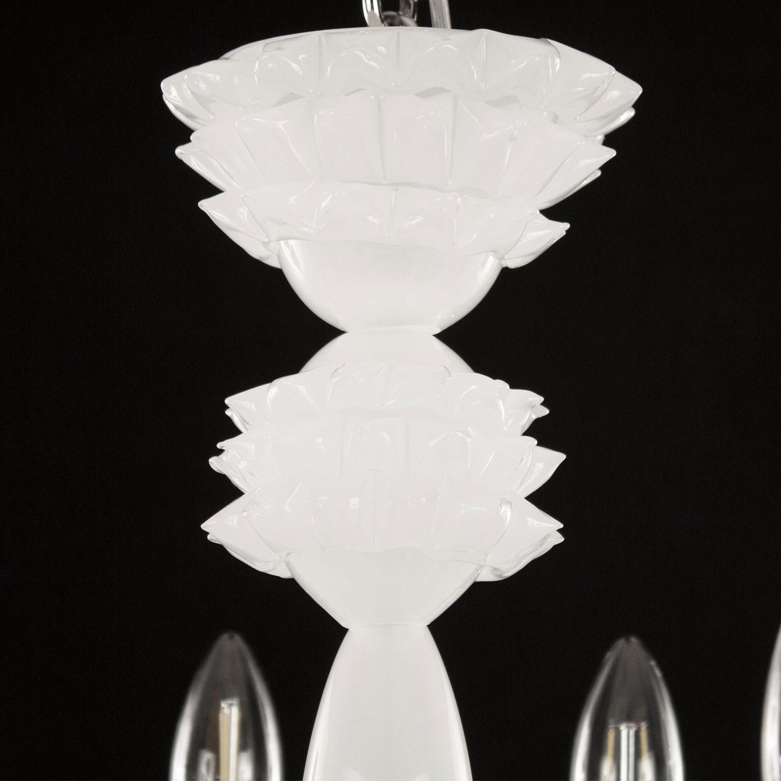 Chandelier 6 Arms White Silk Murano Glass Diamante by Multiforme in stock In New Condition For Sale In Trebaseleghe, IT
