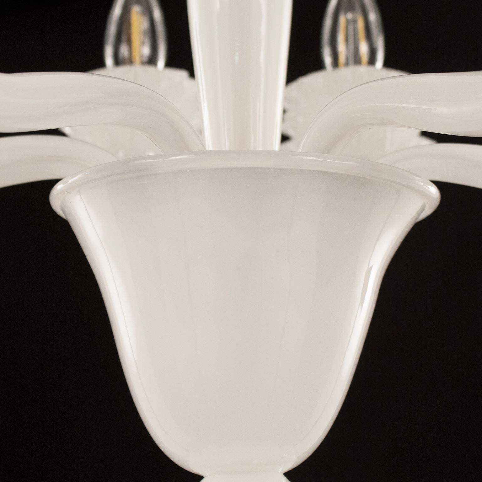 Blown Glass Chandelier 6 Arms White Silk Murano Glass Diamante by Multiforme in stock For Sale