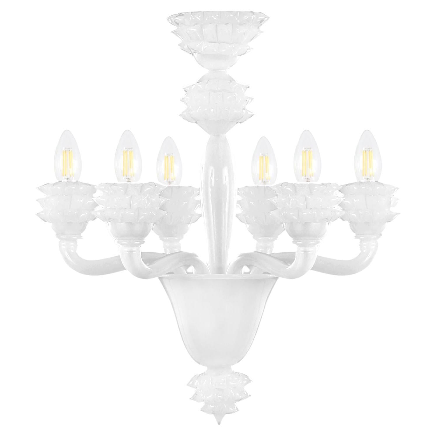 Chandelier 6 Arms White Silk Murano Glass Diamante by Multiforme in stock For Sale