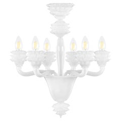 Chandelier 6 Arms White Silk Murano Glass Diamante by Multiforme in stock