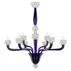 Chandelier 6+3 Arms Blue-Clear Murano Glass Diamante by Multiforme