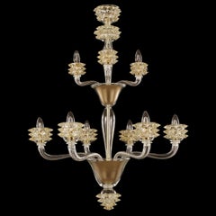 Lampadario 6+3 bracci in vetro di Murano trasparente-oro Diamante di Multiforme