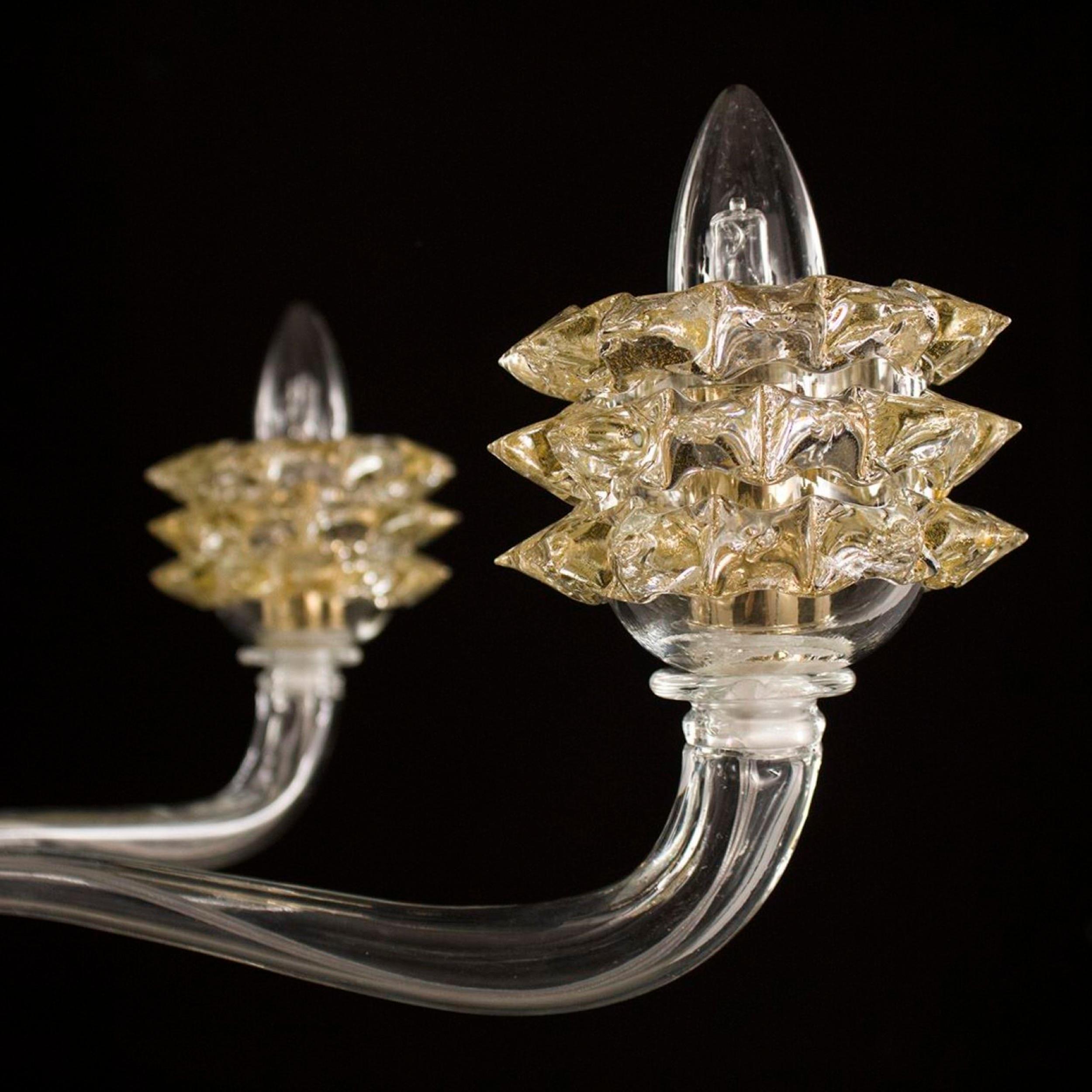Autre Lustre à 6+3 bras en verre de Murano or transparent et diamanté par Multiforme en vente