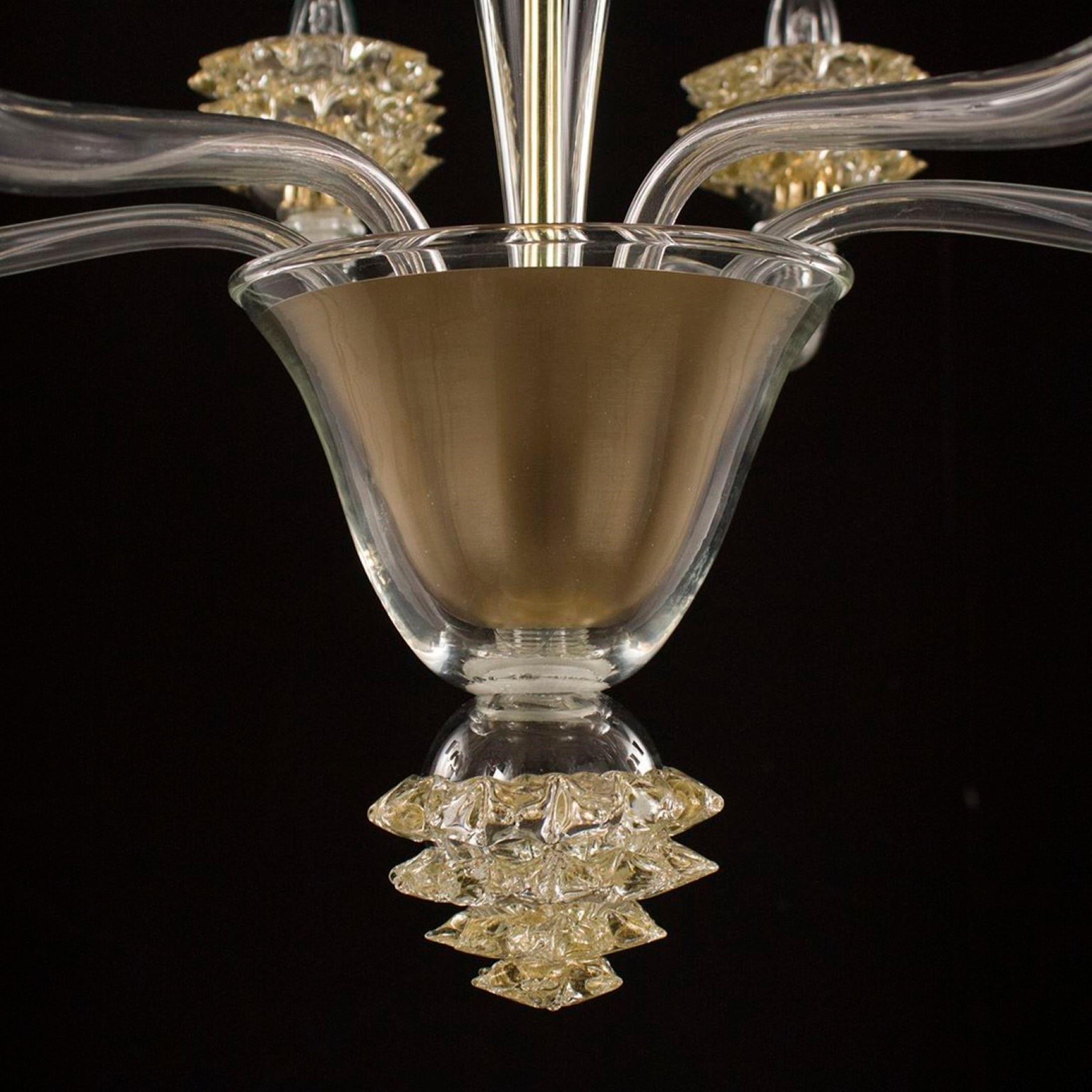 italien Lustre à 6+3 bras en verre de Murano or transparent et diamanté par Multiforme en vente