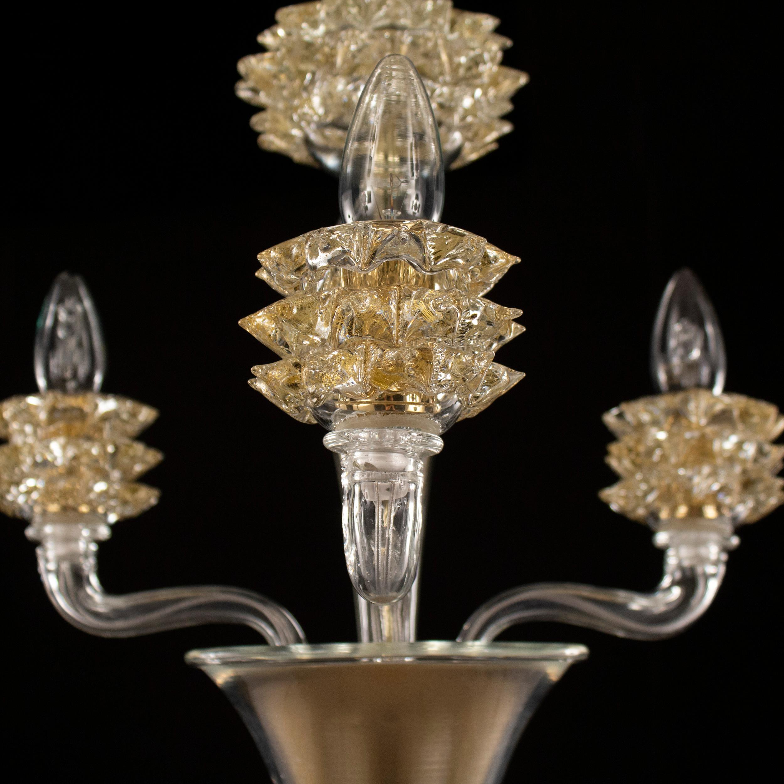XXIe siècle et contemporain Lustre à 6+3 bras en verre de Murano or transparent et diamanté par Multiforme en vente