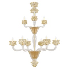 Chandelier 6+3 Arms Clear-Gold Murano Glass Diamante by Multiforme