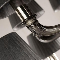 Chandelier 6+6 Arms Dark Grey Murano Glass Grey Lampshades by Multiforme