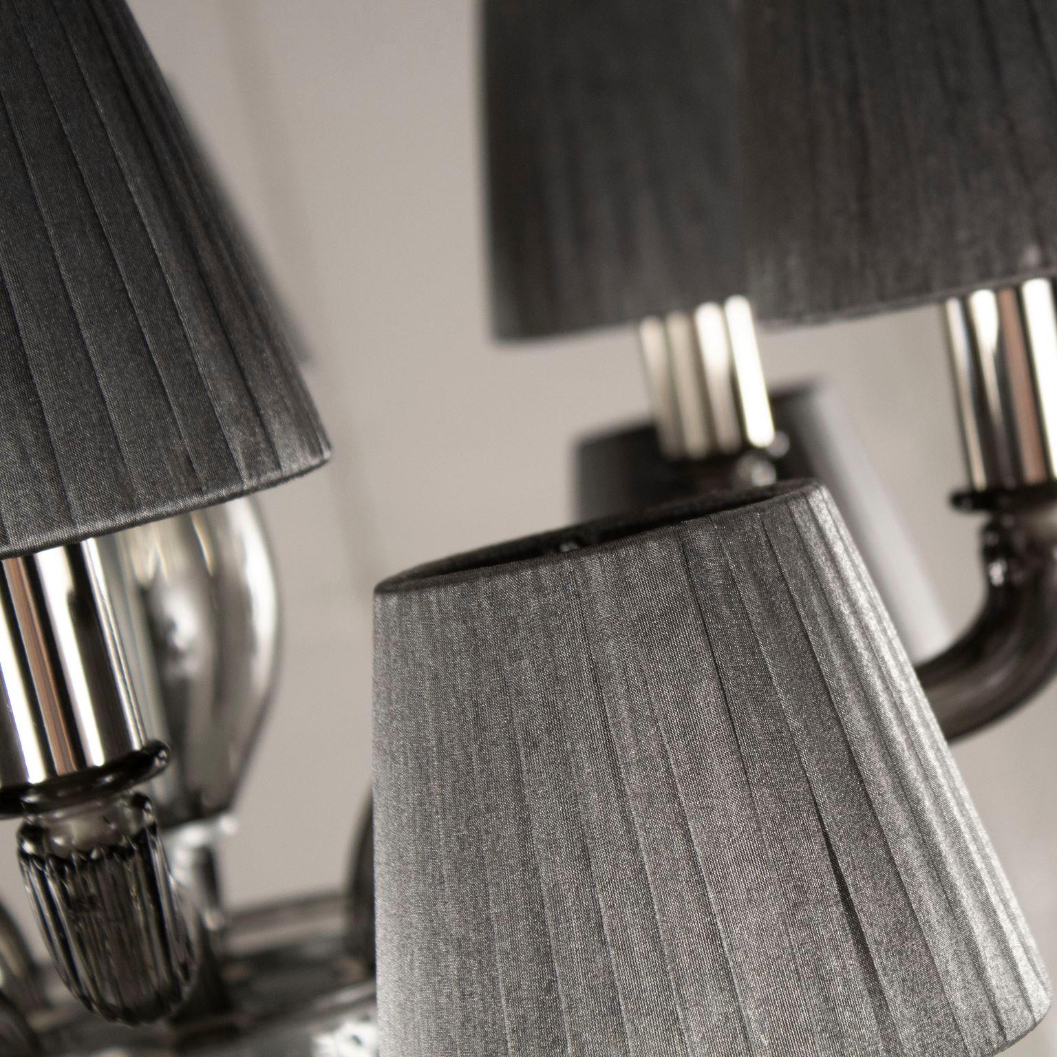 Other Chandelier 6+6 Arms Dark Grey Murano Glass Grey Lampshades by Multiforme For Sale