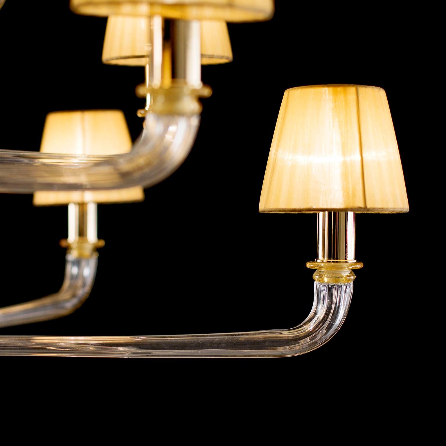 Other Chandelier 6+6+6 Arms Crystal-Amber Murano Glass, Amber Lampshades by Multiforme For Sale