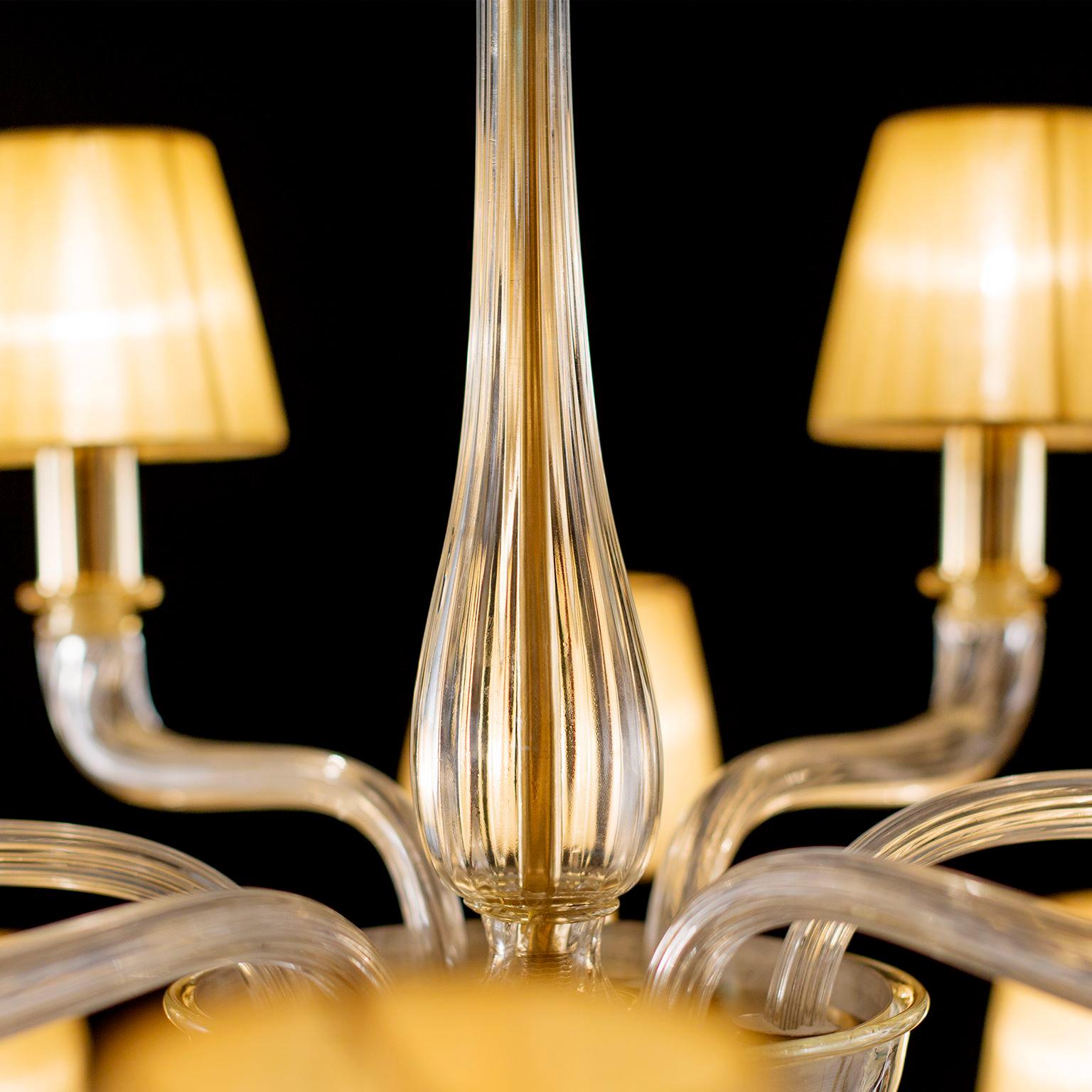Chandelier 6+6+6 Arms Crystal-Amber Murano Glass, Amber Lampshades by Multiforme In New Condition For Sale In Trebaseleghe, IT