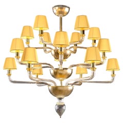 Chandelier 6+6+6 Arms Crystal-Amber Murano Glass, Amber Lampshades by Multiforme