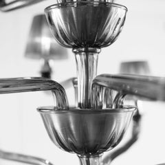 Lustre à 18 bras en verre de Murano gris foncé avec abat-jour gris par Multiforme, en stock