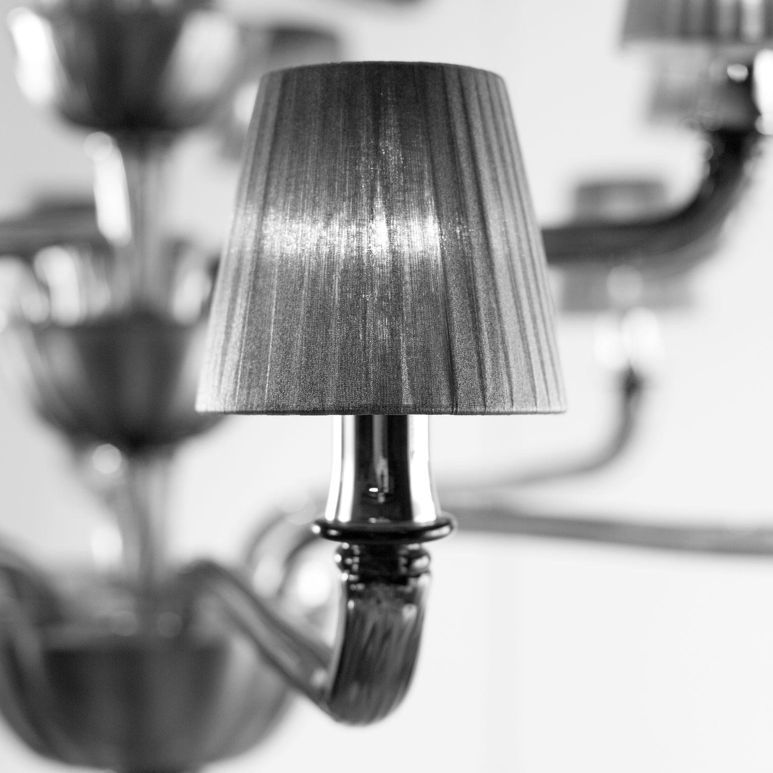 Italian Chandelier 18 Arms Dark Grey Murano Glass Grey Lampshades by Multiforme in stock For Sale
