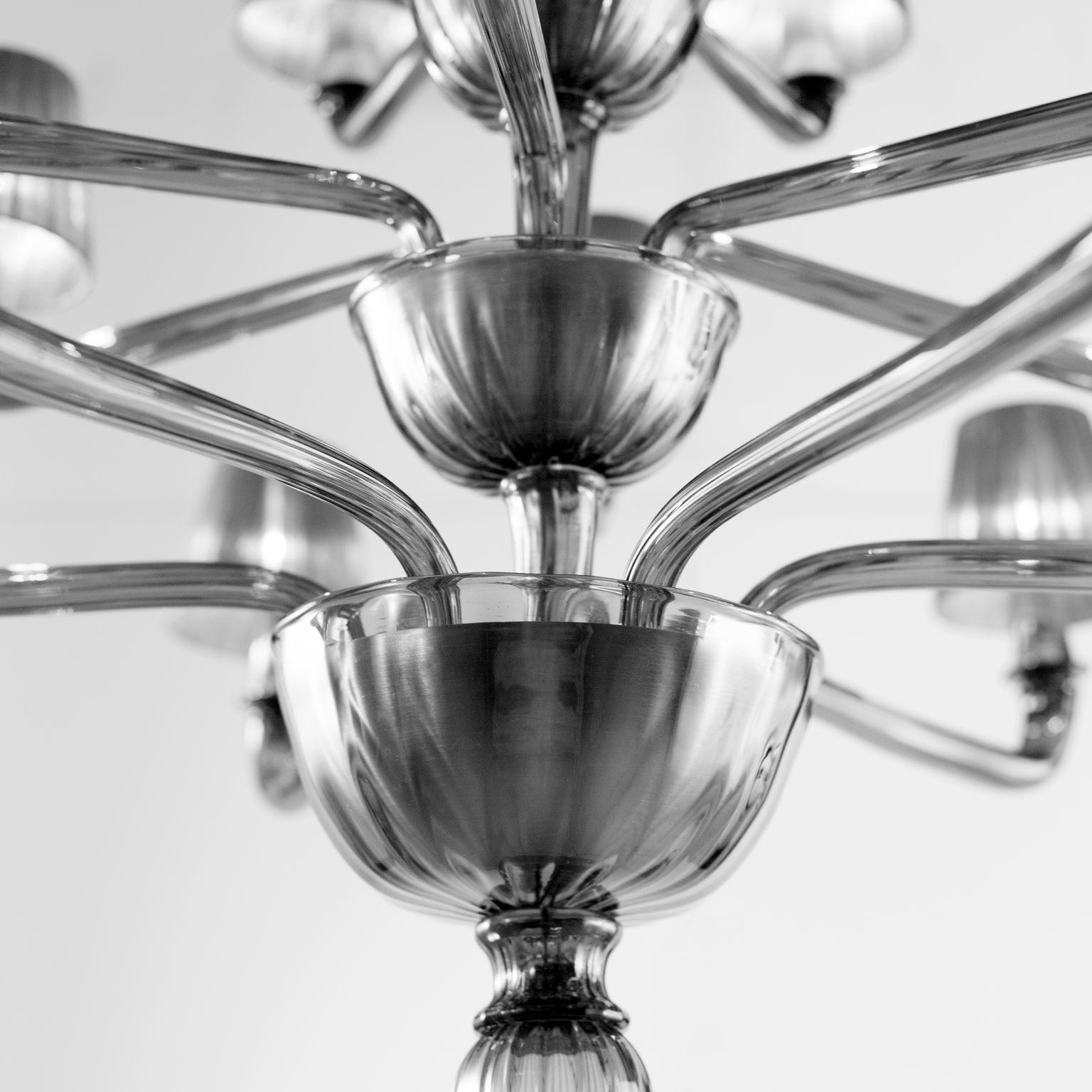 Contemporary Chandelier 18 Arms Dark Grey Murano Glass Grey Lampshades by Multiforme in stock For Sale
