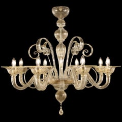 Chandelier 8 arms blown artistic Murano gold Glass Capriccio by Multiforme