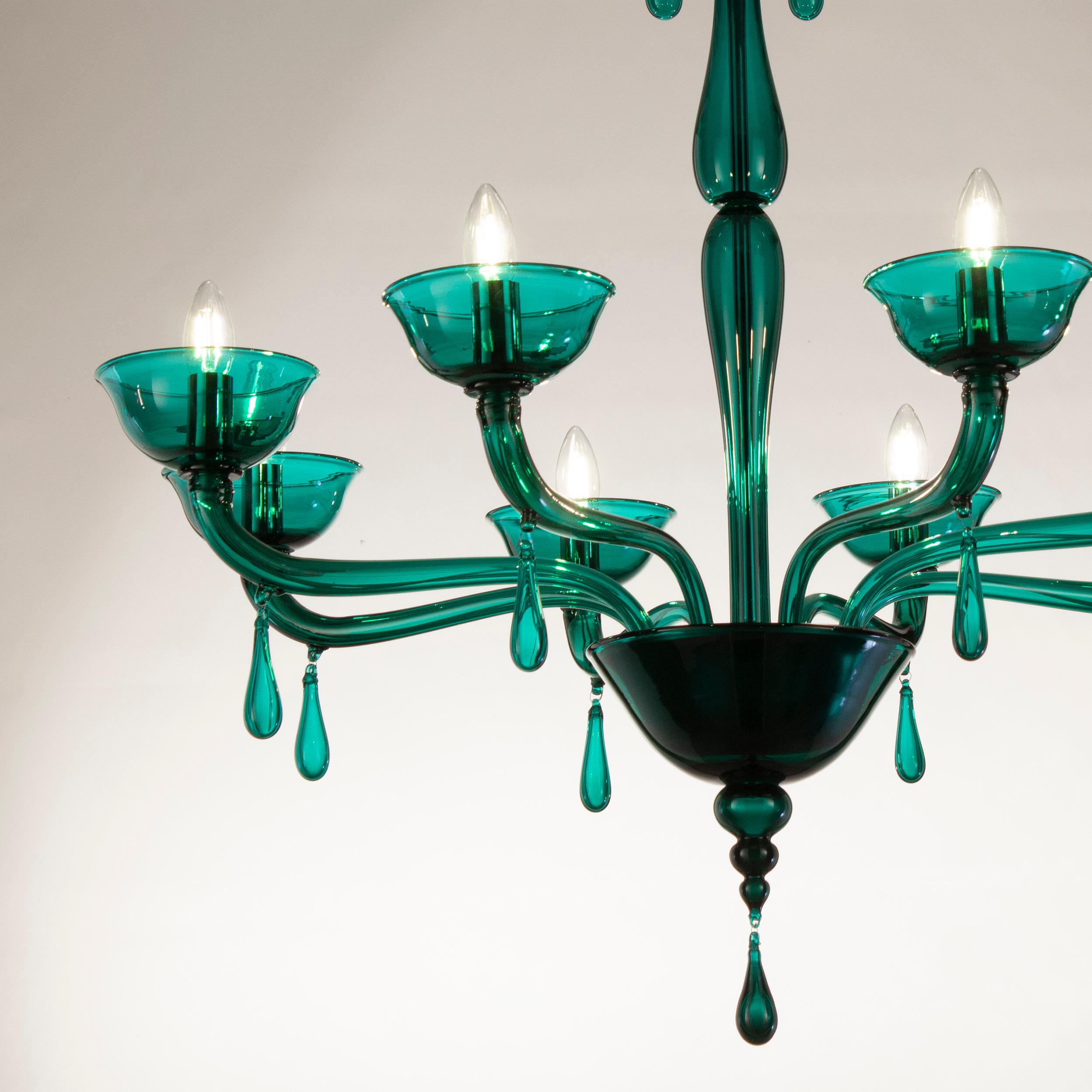 Chandelier 8 Arms Green Marine Smooth Murano Portofino by Multiforme For Sale 1