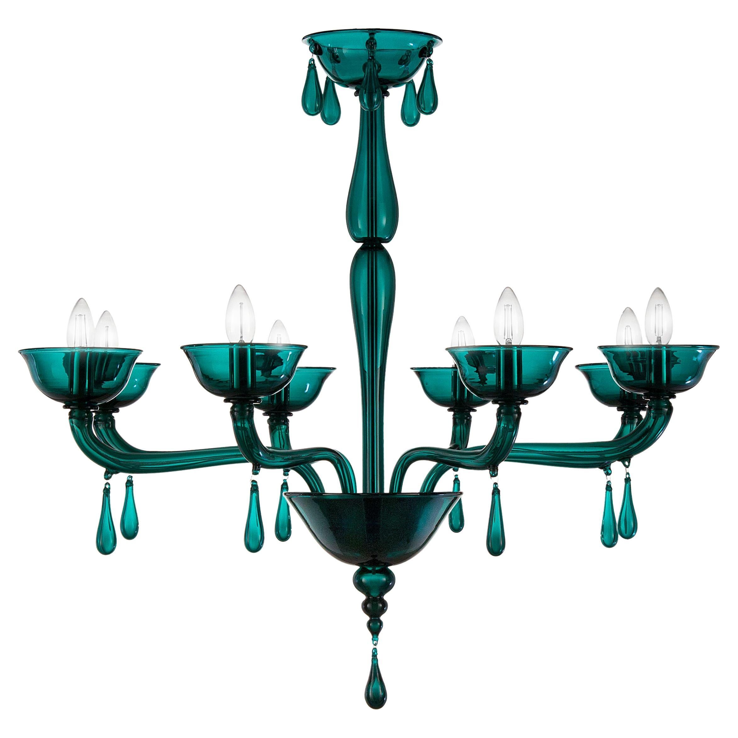 Chandelier 8 Arms Green Marine Smooth Murano Portofino by Multiforme For Sale