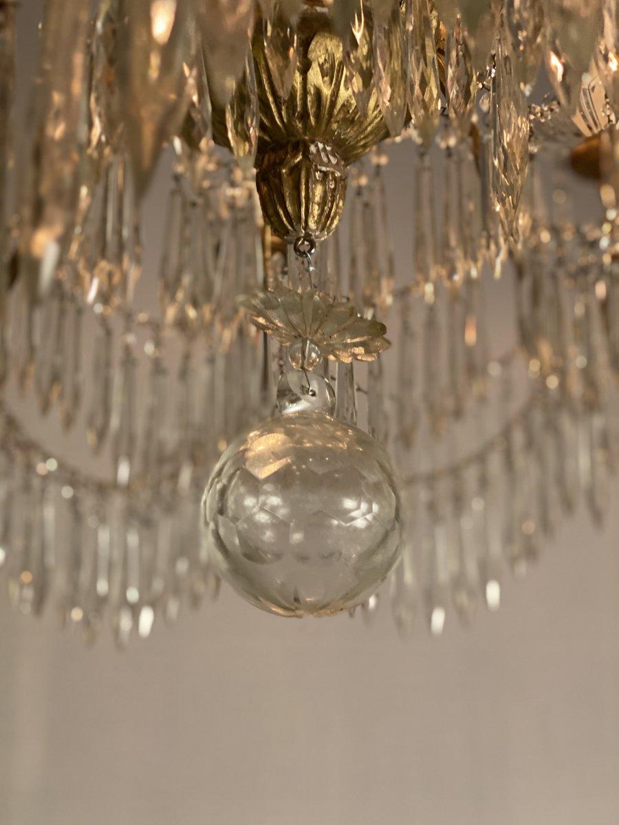 Chandelier 8 Arms of Light, Tassels and Golden Wood, Italy, Early 20th Century 3