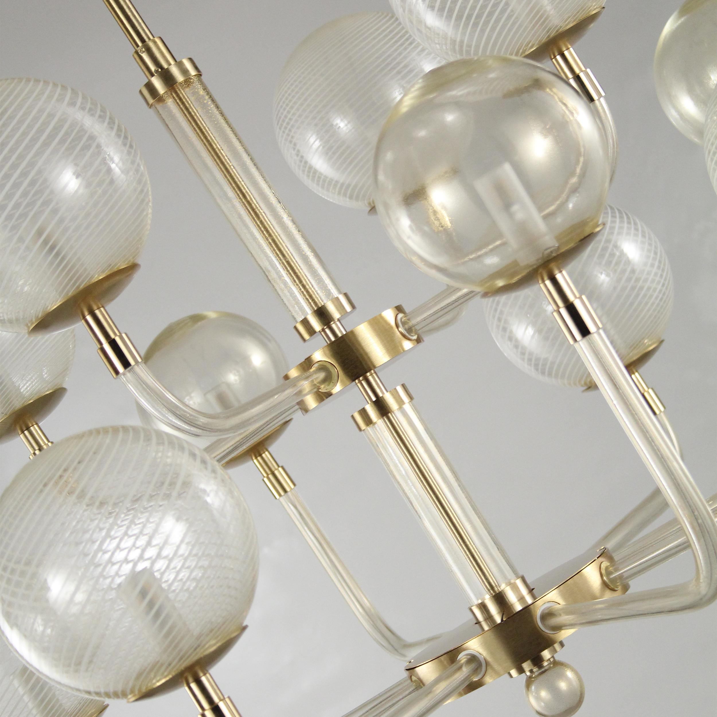 Other Chandelier 8+4 Lights, Spheres in Gold Leaf-White Filigree B&L by Multiforme For Sale