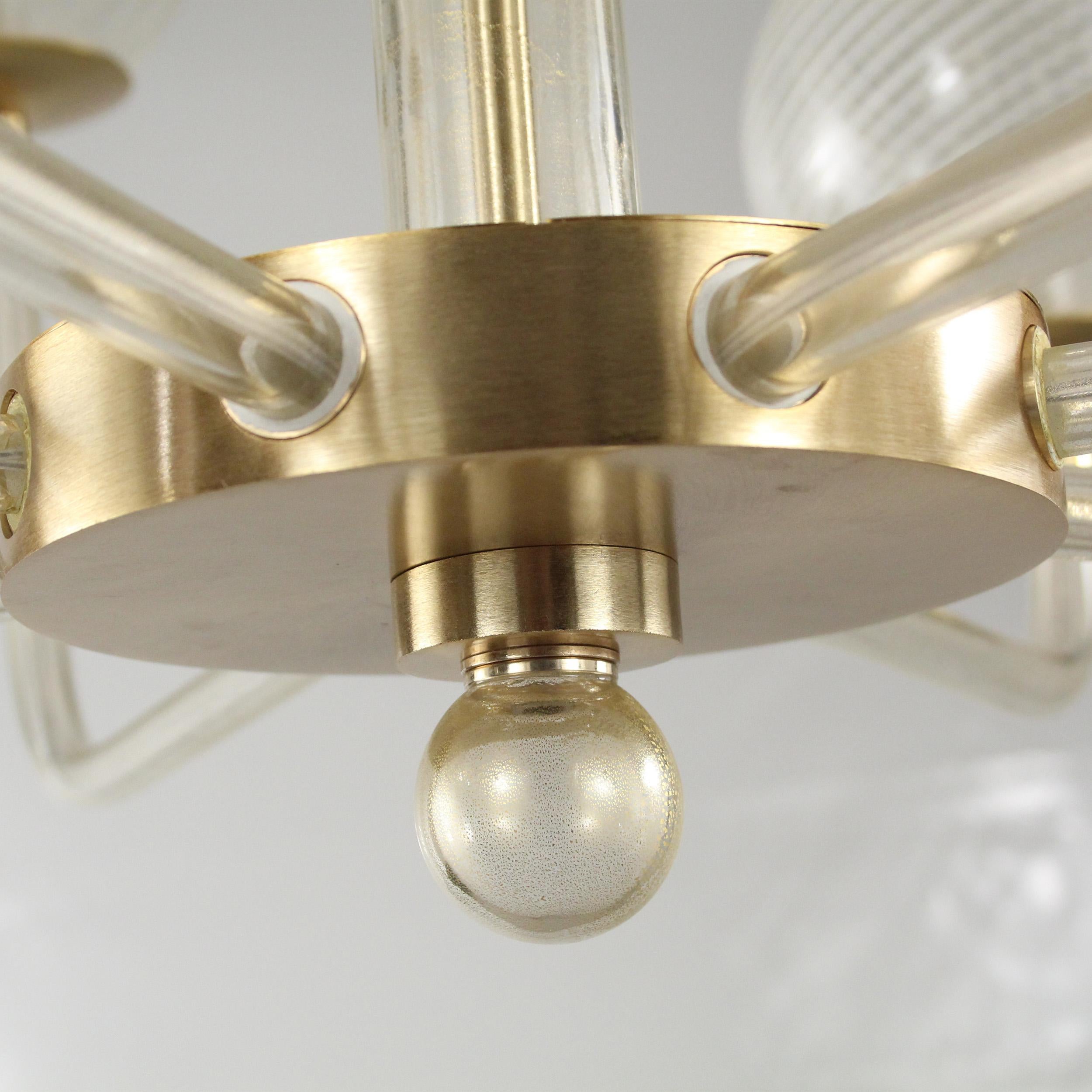 Chandelier 8+4 Lights, Spheres in Gold Leaf-White Filigree B&L by Multiforme For Sale 1