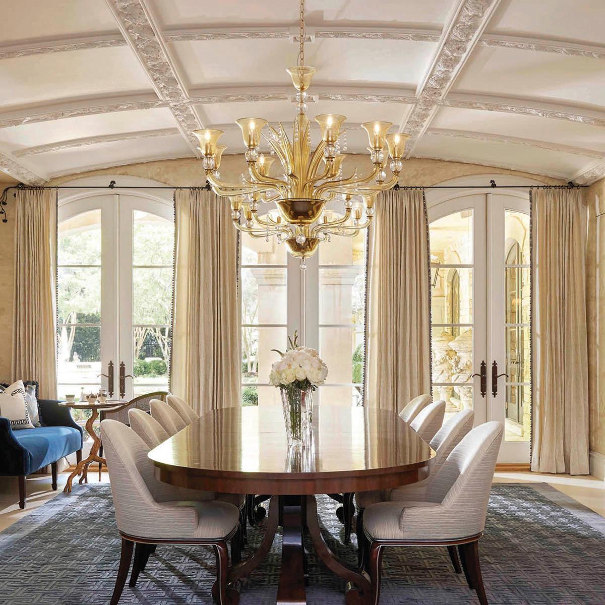 Chandelier 9 arms Gold Color with precious Crystals details Tresor by Multiforme For Sale 1