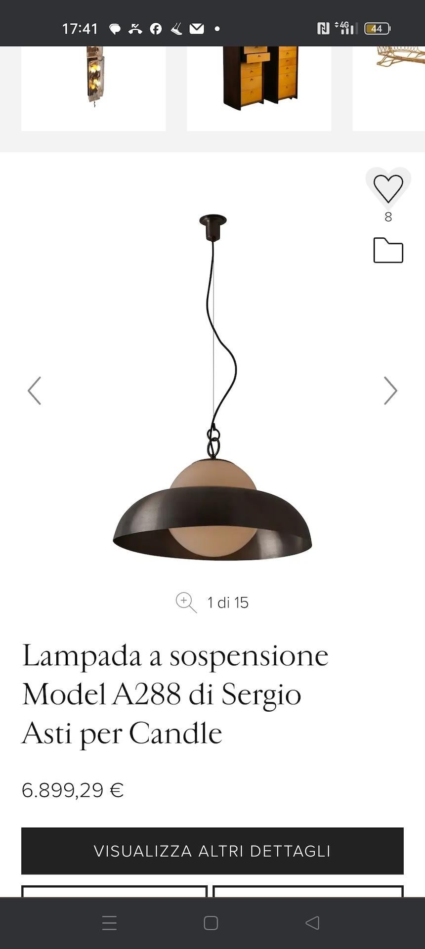 Lampadario A288 di Sergio Asti per Candela, ITA anni '70 in vendita 3