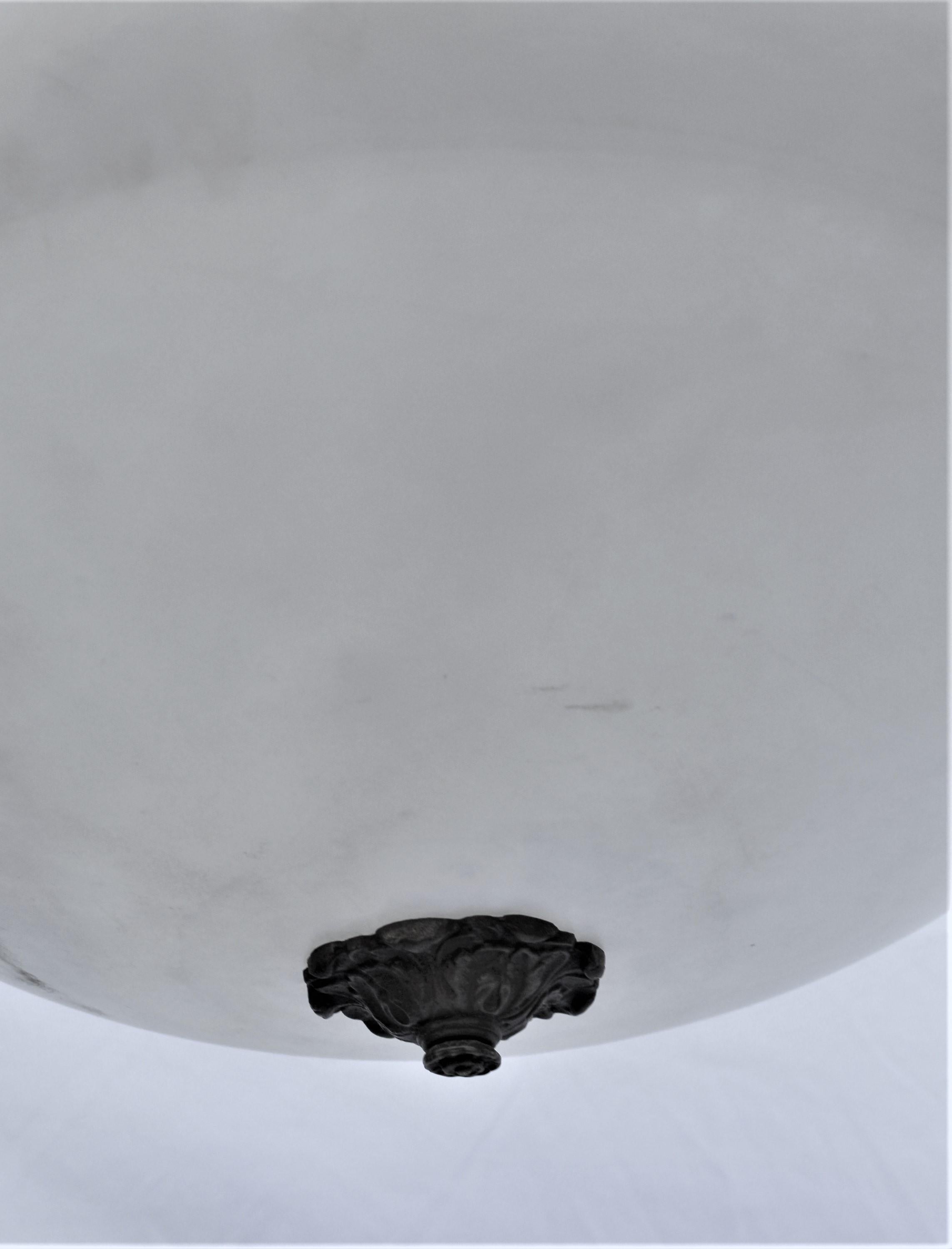 Chandelier Alabaster Midcentury Design, Bronze Hdwy and Ceiling Cap In Good Condition In Los Angeles, CA