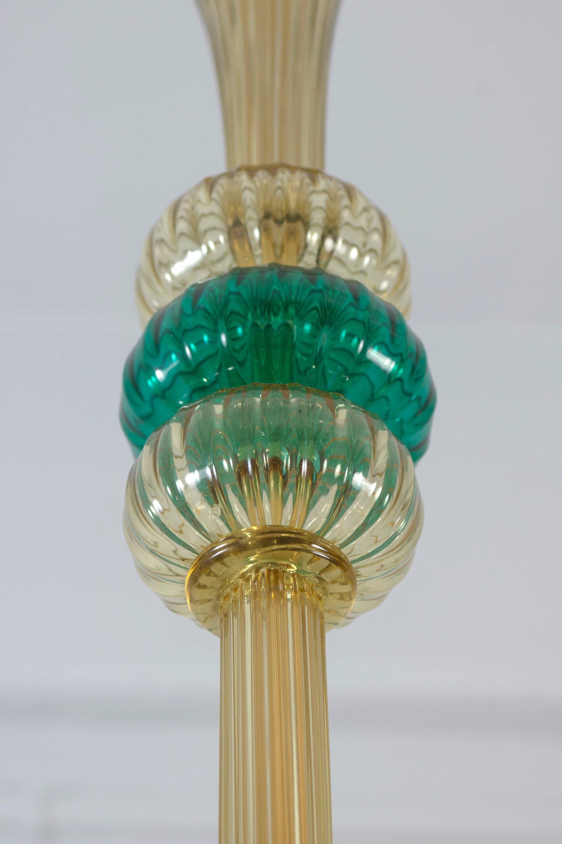 Chandelier Amber and Emerald Hand Blown Glass, attributed to Venini, circa 1970s For Sale 4