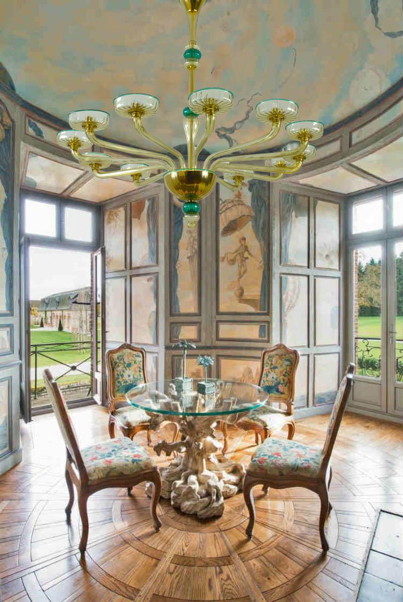 Lampadario Ambra e Smeraldo in vetro soffiato a mano, attribuito a Venini, circa anni '70 in vendita 1