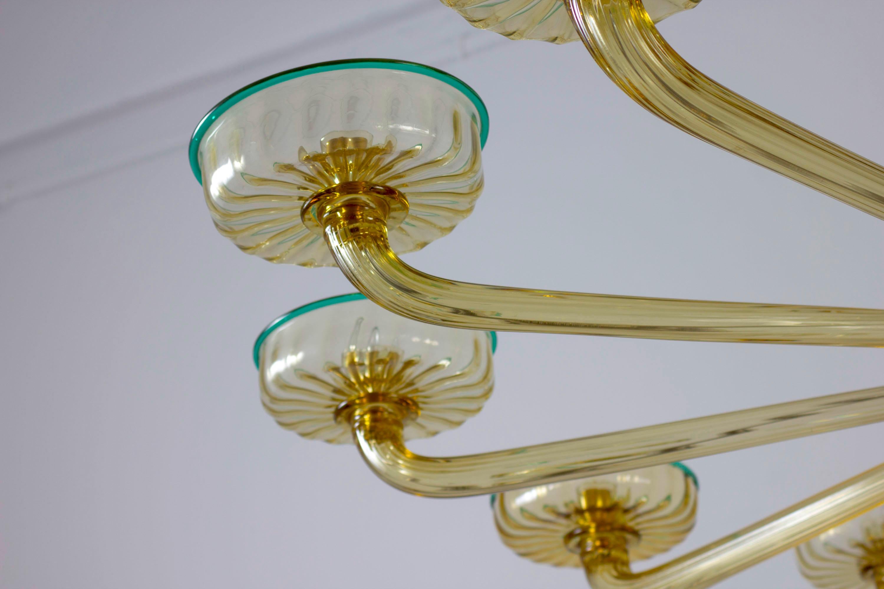 Lampadario Ambra e Smeraldo in vetro soffiato a mano, attribuito a Venini, circa anni '70 in vendita 2
