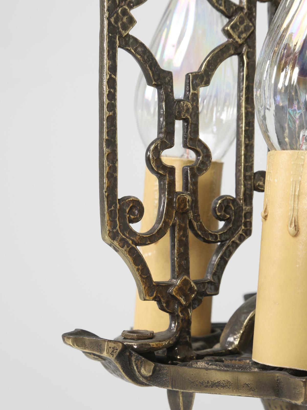 Chandelier, American Made of Solid Brass from a circa 1908 Arts & Craft Home For Sale 1