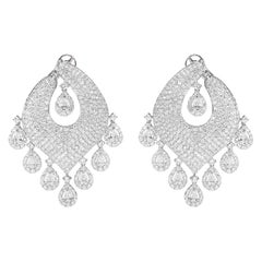 14.01 Carat Diamond Chandelier Dangle Earrings in White Gold