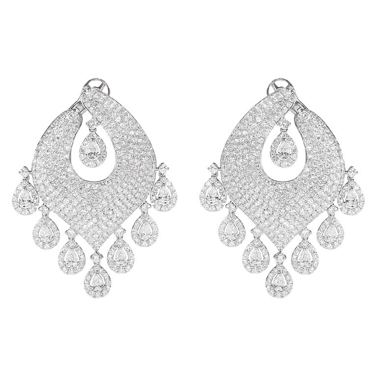 Chandelier and Diamond Dangle Earrings in White Gold For Sale at 1stDibs