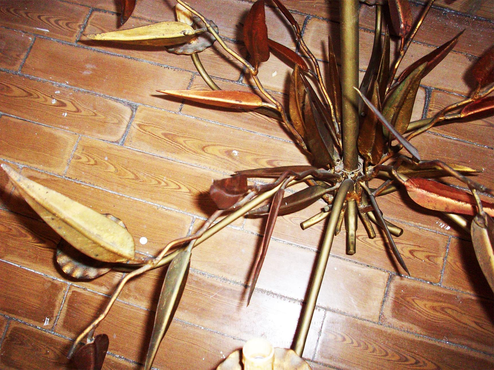 20th Century Chandelier and Pendant with Gold and Copper Leaves Iron, Fance, 1950s