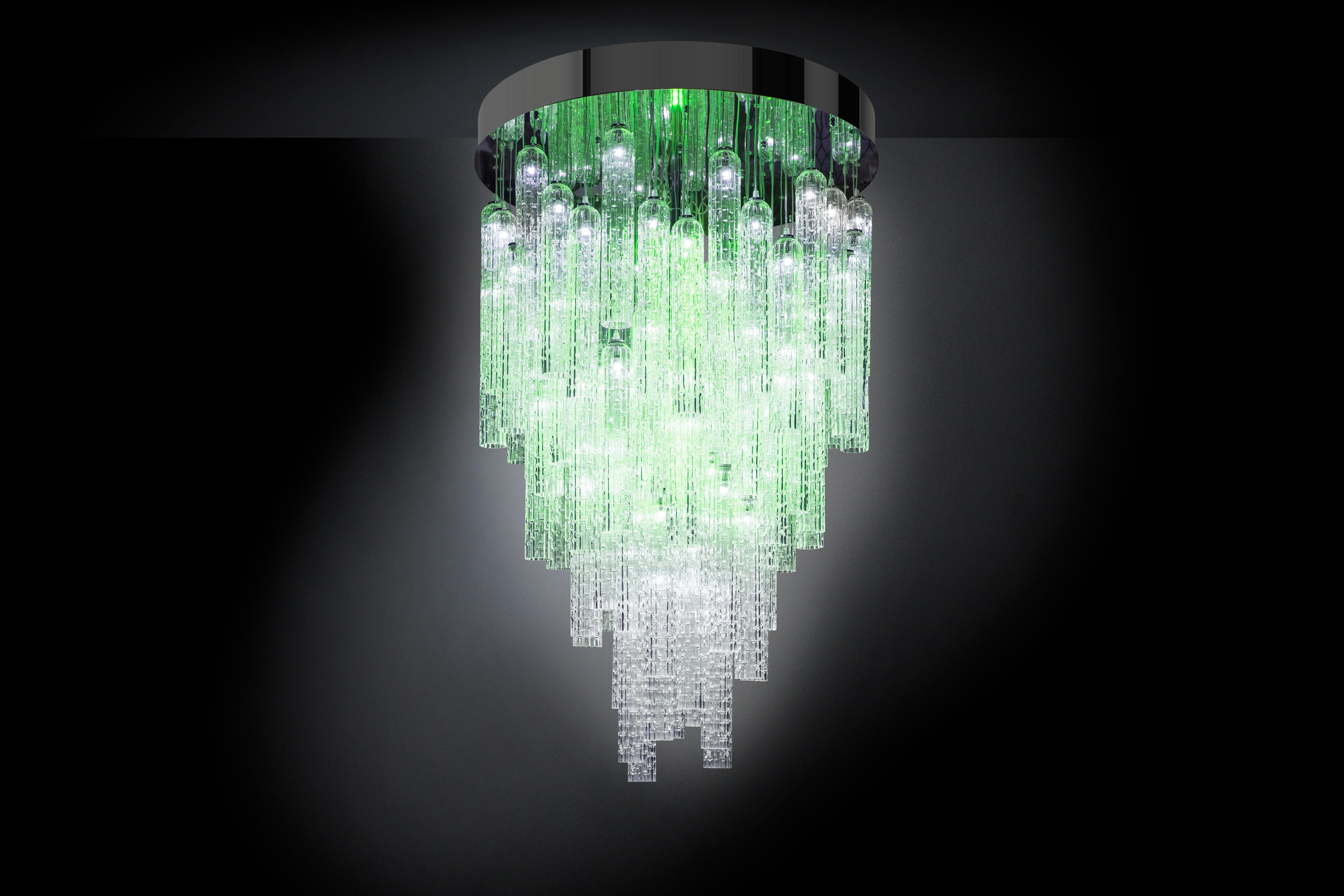 Modern Chandelier Andy, Pipes in Blown Muranese Glass, Italy For Sale