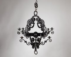 Forged Iron Chandelier, Anonymous, 'Old Nordic' Style, Sweden, Early 1900s.