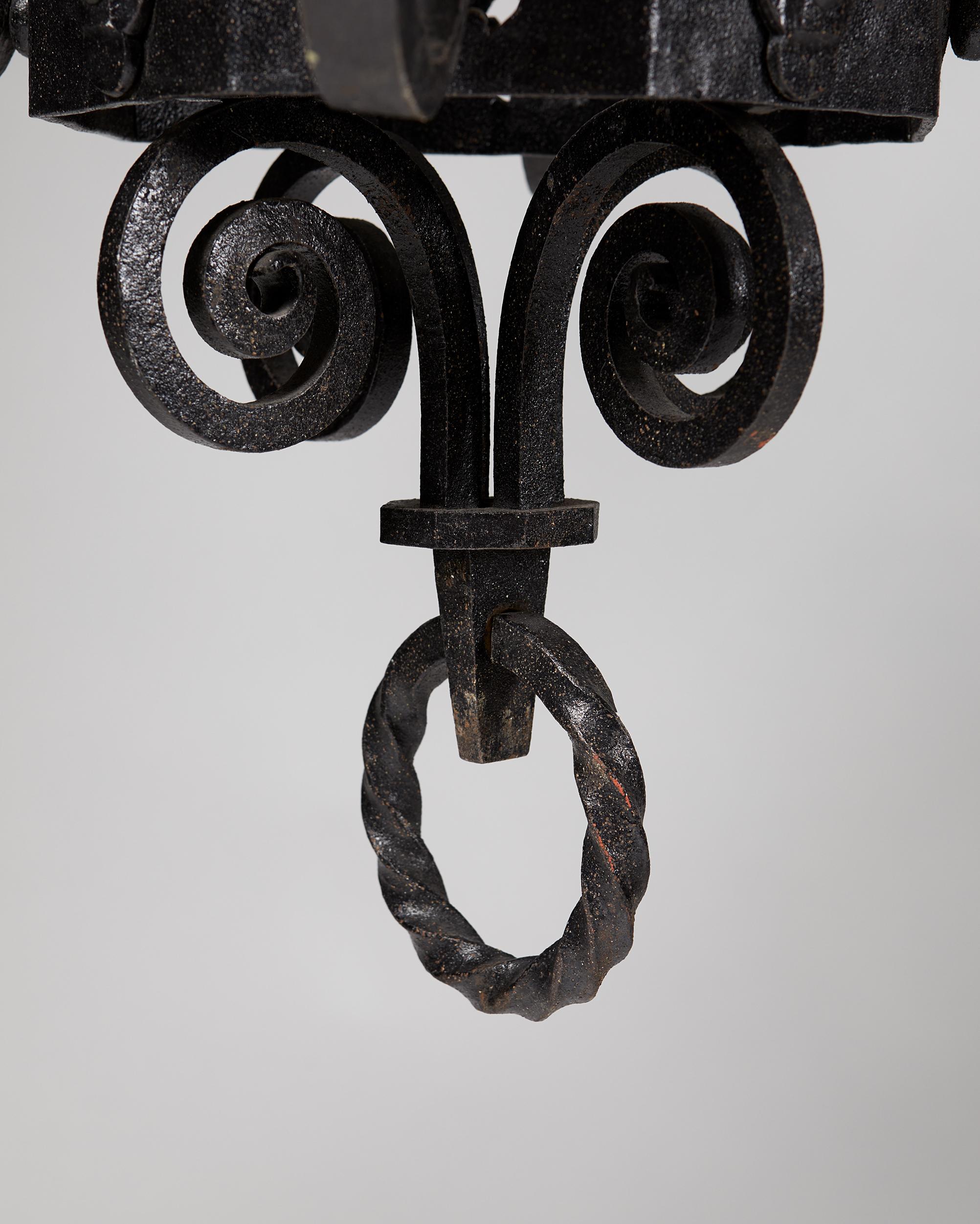 Forged Iron Chandelier, Anonymous, 'Old Nordic' Style, Sweden, Early 1900s. For Sale 2
