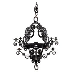 Antique Forged Iron Chandelier, Anonymous, 'Old Nordic' Style, Sweden, Early 1900s.