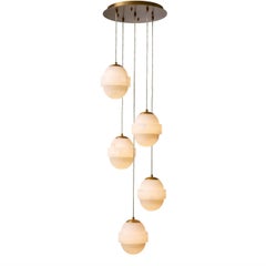 Chandelier Antique Brass Finish and Alabaster Spheres