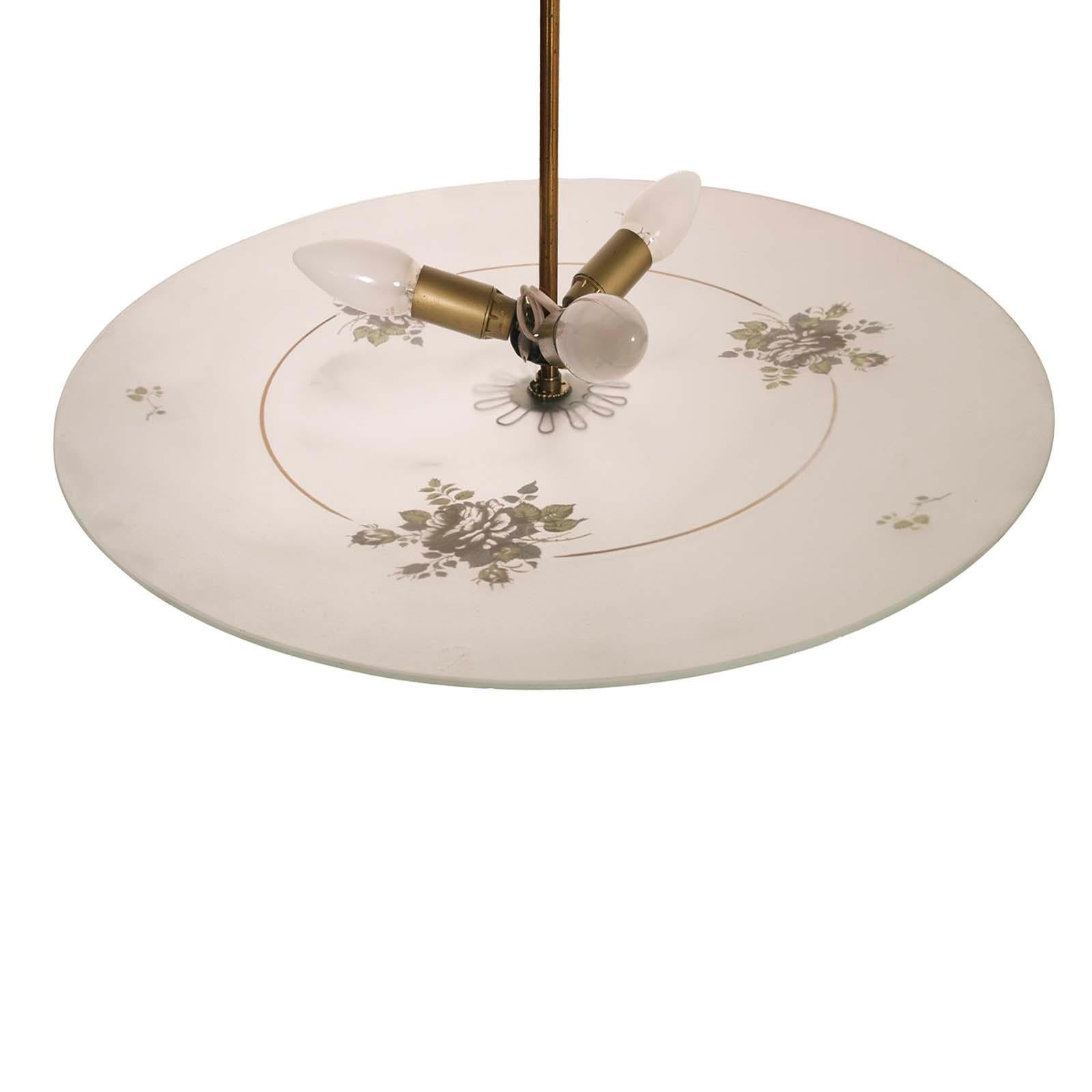 Art déco Lustre à suspension Art Déco vénitien en verre de Murano décoré de laiton doré en vente