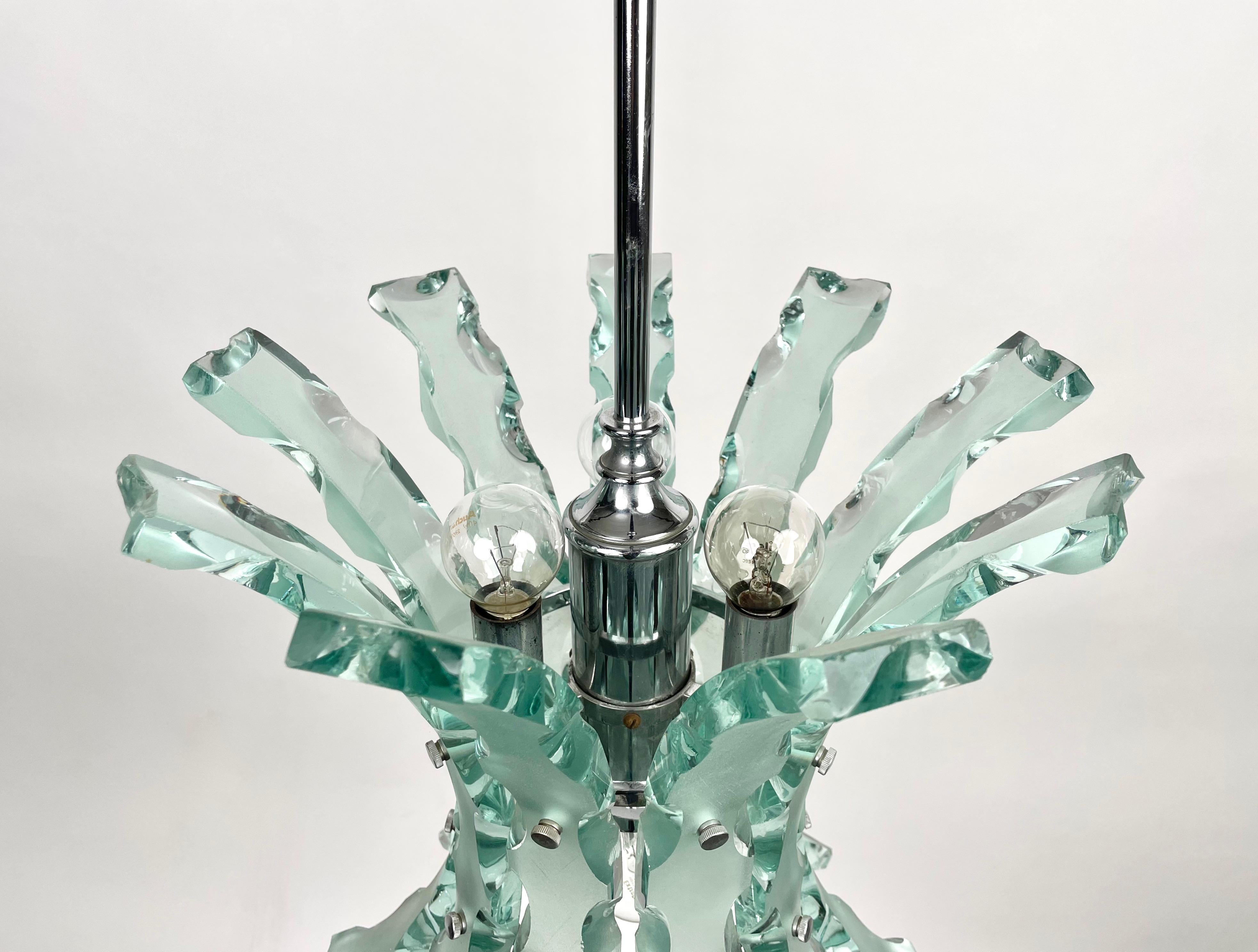 Chandelier Art Glass & Steel by 04 Zero Quattro for Fontana Arte, Italy, 1970s For Sale 2