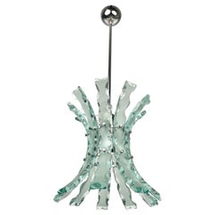 Chandelier Art Glass & Steel by 04 Zero Quattro for Fontana Arte, Italy, 1970s