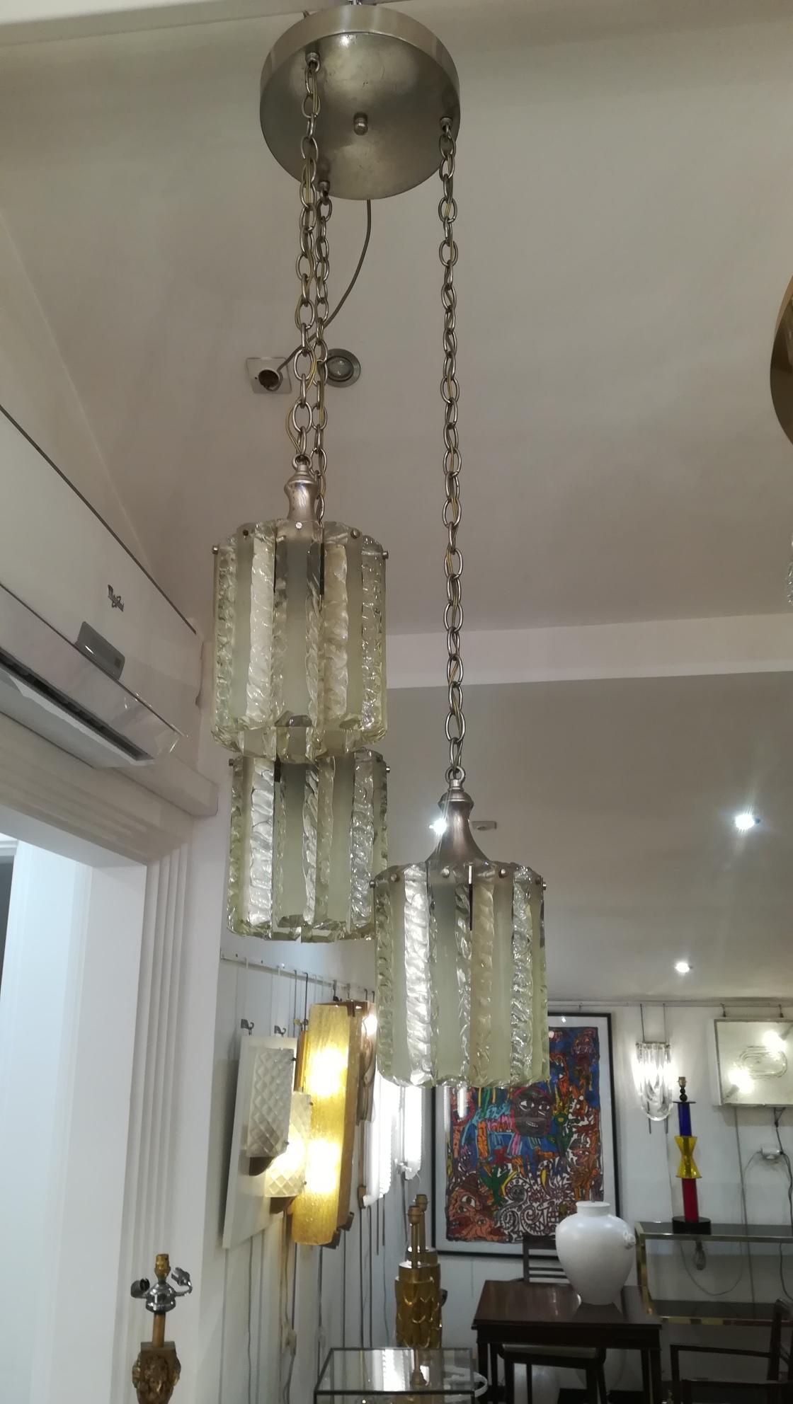 Metal Chandelier Attrib. Max Ingrand, circa 1950 For Sale