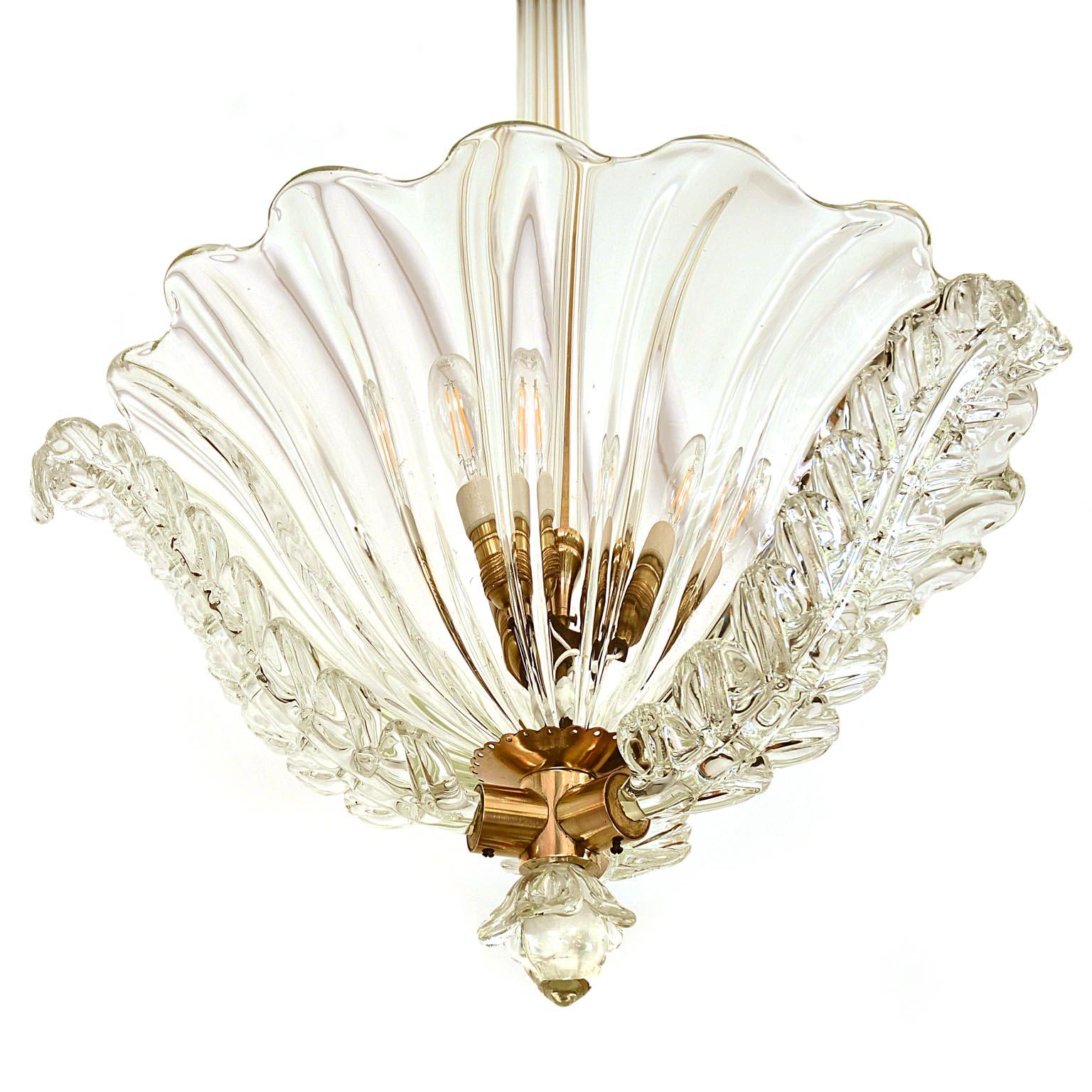 Chandelier Attributed Luigi Brusotti, 1945, Italy, Glass, Brass Mid-Century In Good Condition For Sale In Vienna, AT