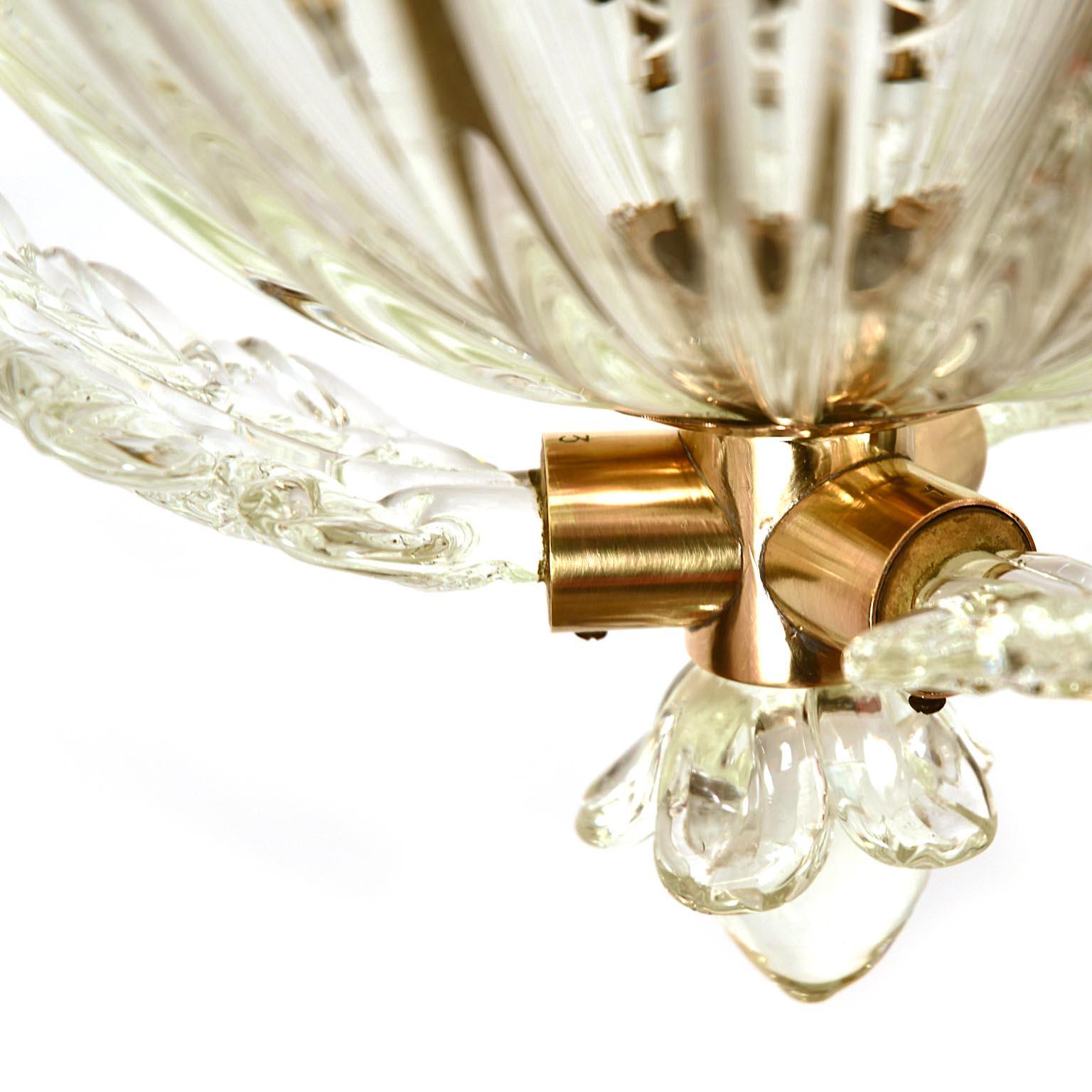 20th Century Chandelier Attributed Luigi Brusotti, 1945, Italy, Glass, Brass Mid-Century For Sale